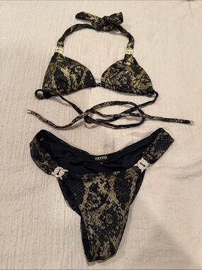 Dolcessa Black & Gold Snake-Print Triangle Bikini small